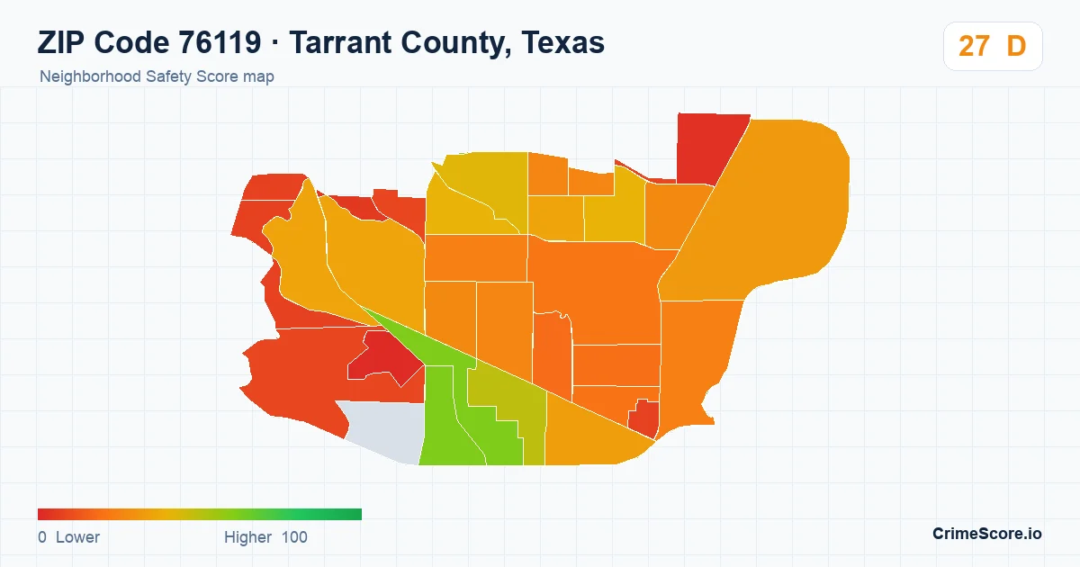 ZIP Code 76119 in Tarrant County, Texas neighborhood Safety Score map