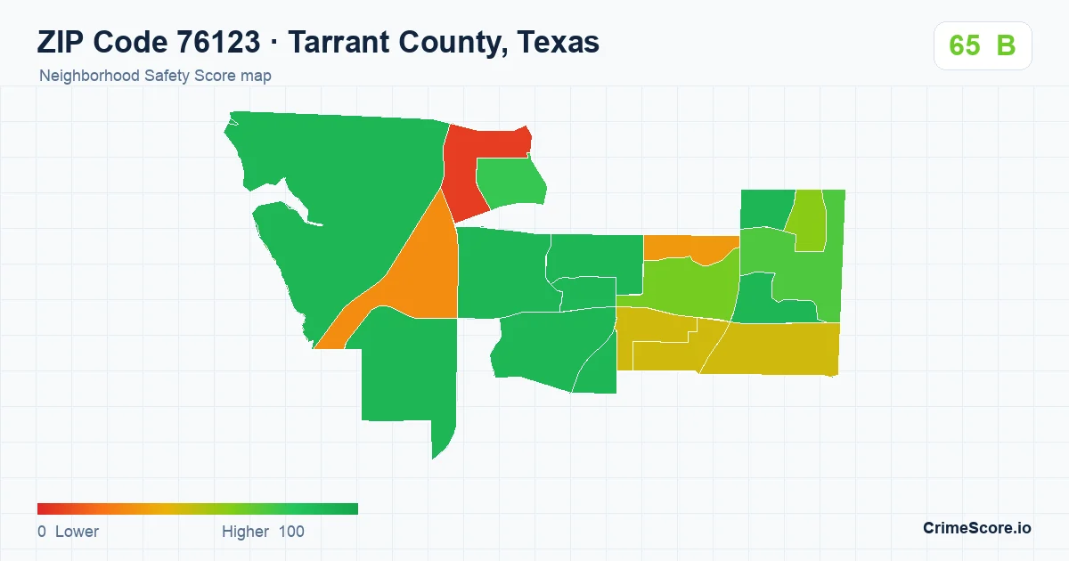 ZIP Code 76123 in Tarrant County, Texas neighborhood Safety Score map