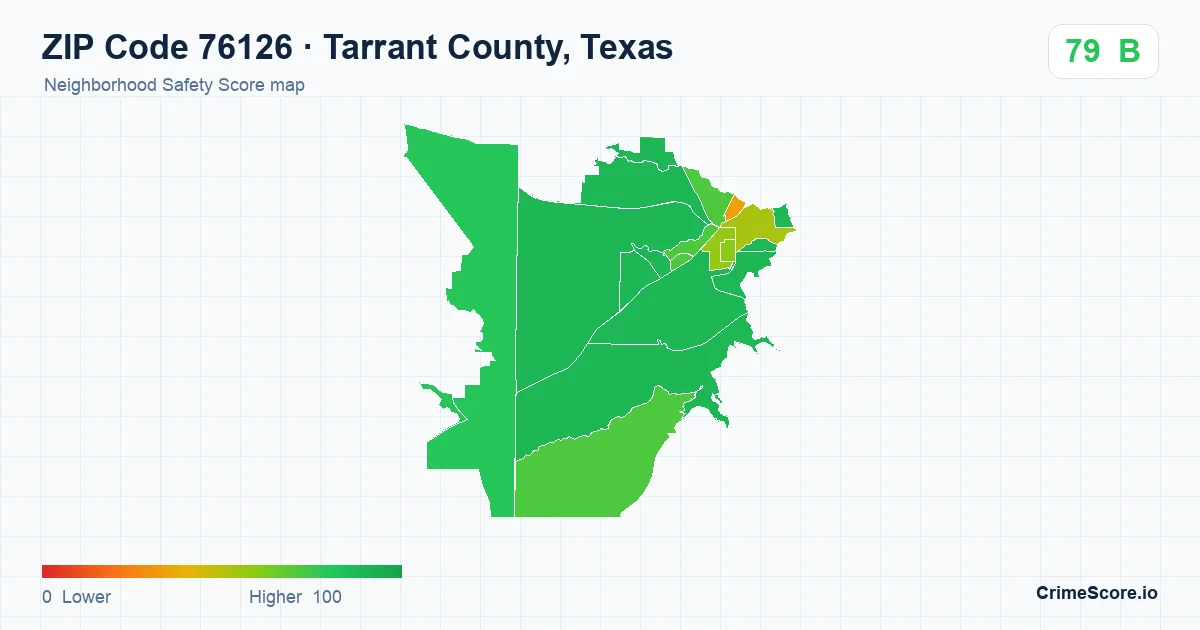 ZIP Code 76126 in Tarrant County, Texas neighborhood Safety Score map