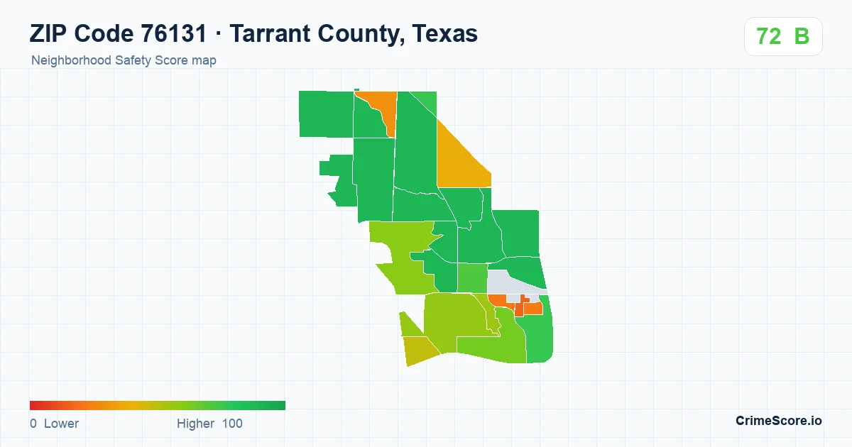 ZIP Code 76131 in Tarrant County, Texas neighborhood Safety Score map