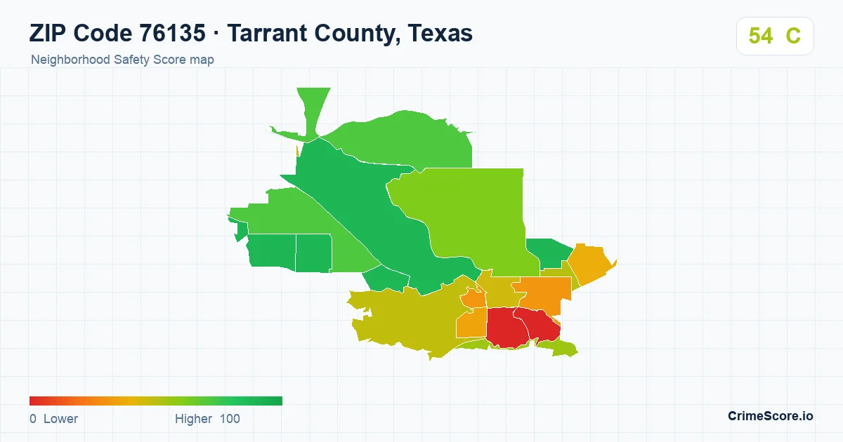 ZIP Code 76135 in Tarrant County, Texas neighborhood Safety Score map