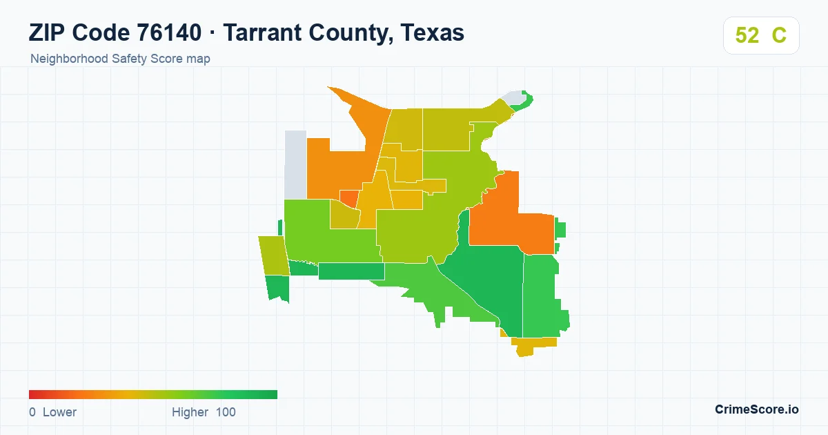 ZIP Code 76140 in Tarrant County, Texas neighborhood Safety Score map