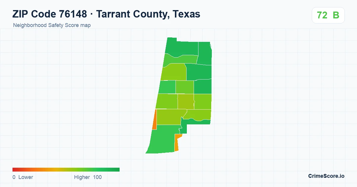 ZIP Code 76148 in Tarrant County, Texas neighborhood Safety Score map