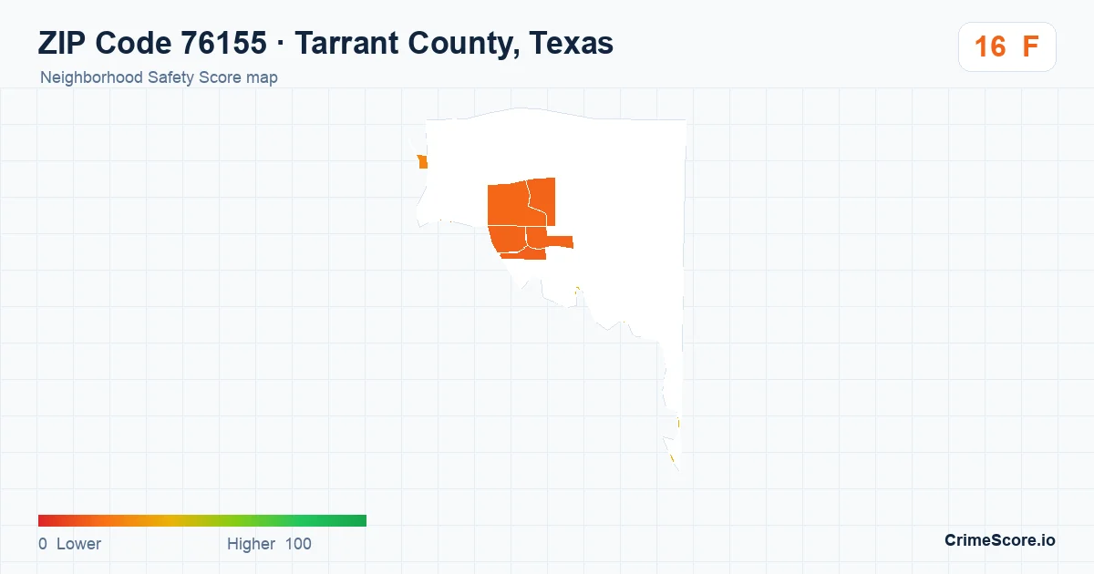 ZIP Code 76155 in Tarrant County, Texas neighborhood Safety Score map