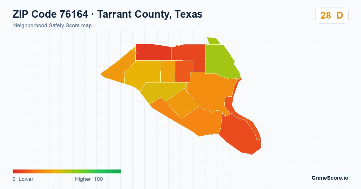 ZIP Code 76164 in Tarrant County, Texas neighborhood Safety Score map