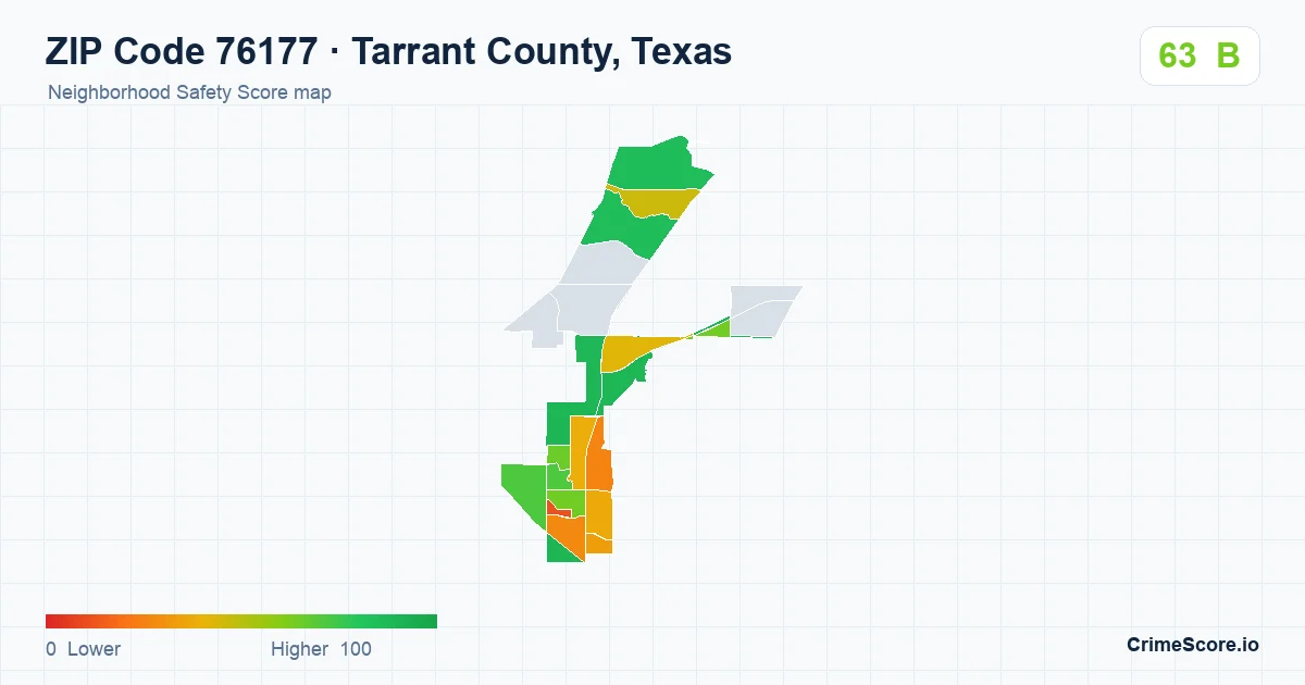 ZIP Code 76177 in Tarrant County, Texas neighborhood Safety Score map