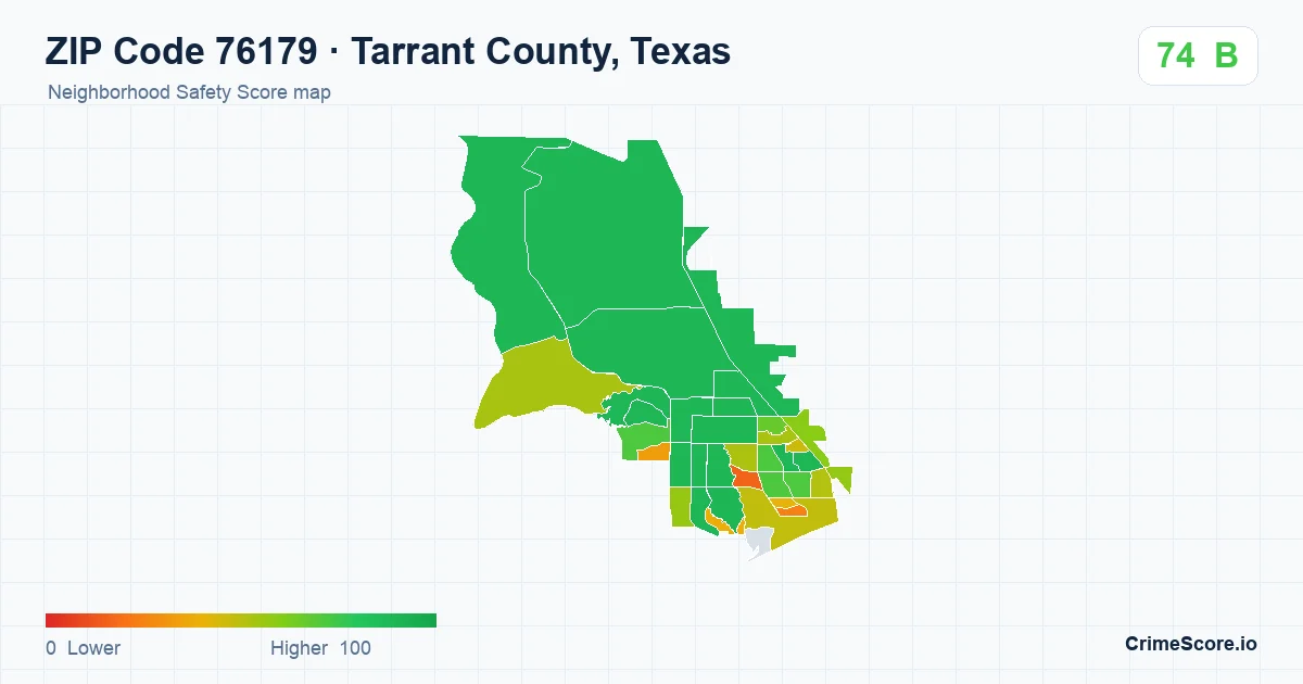 ZIP Code 76179 in Tarrant County, Texas neighborhood Safety Score map