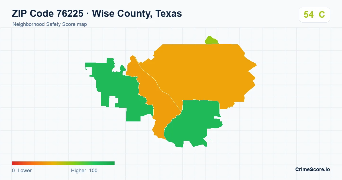 ZIP Code 76225 in Wise County, Texas neighborhood Safety Score map