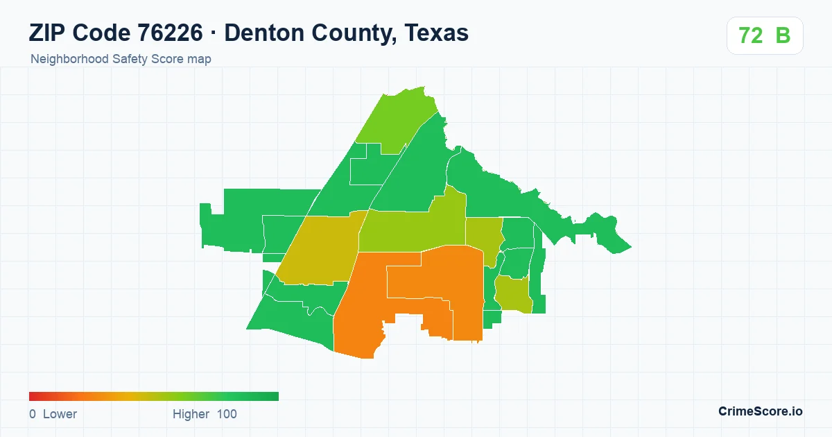 ZIP Code 76226 in Denton County, Texas neighborhood Safety Score map