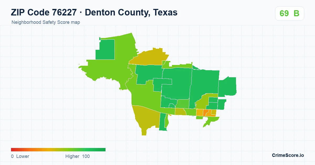 ZIP Code 76227 in Denton County, Texas neighborhood Safety Score map