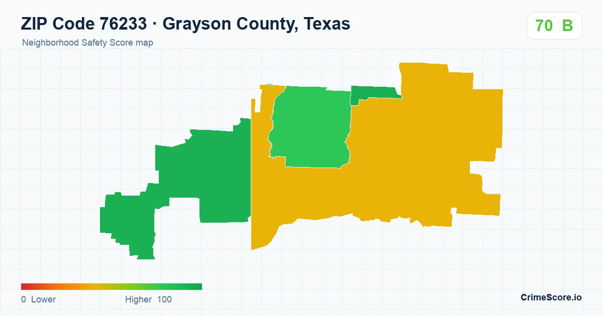 ZIP Code 76233 in Grayson County, Texas neighborhood Safety Score map