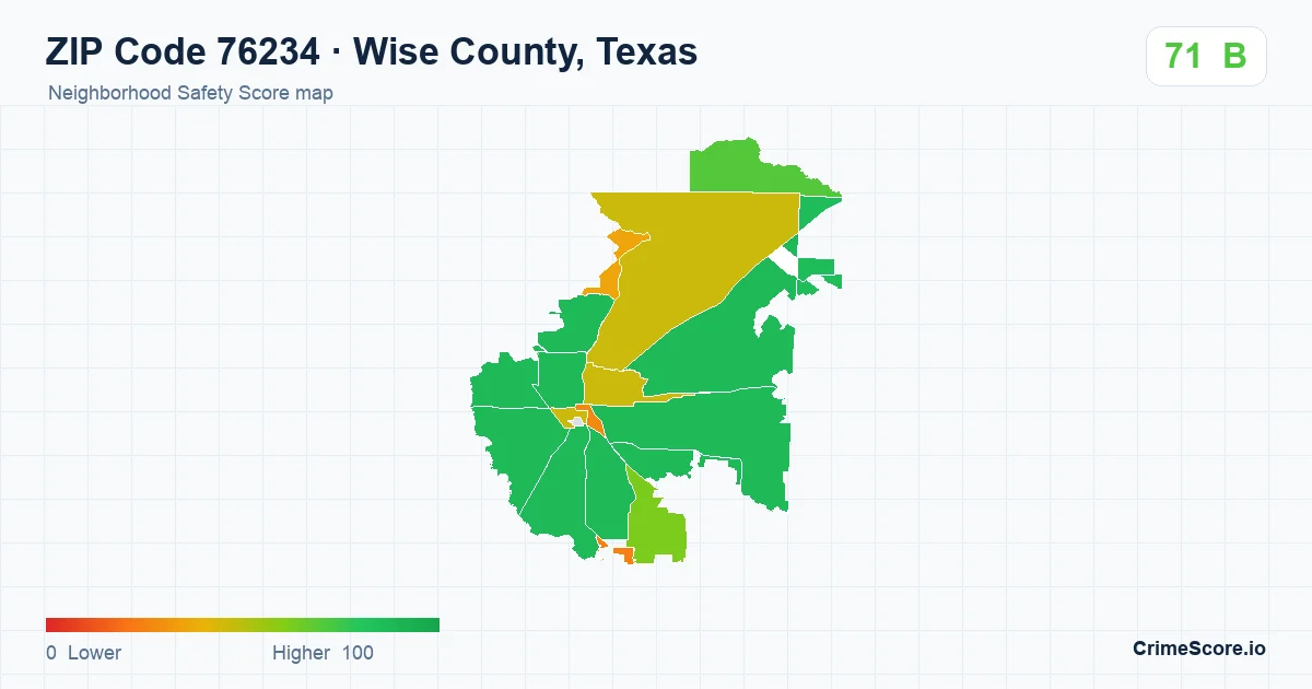 ZIP Code 76234 in Wise County, Texas neighborhood Safety Score map