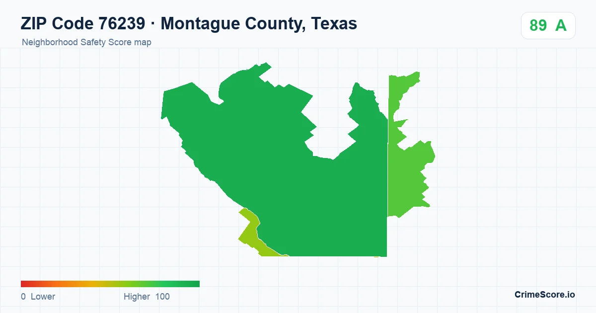 ZIP Code 76239 in Montague County, Texas neighborhood Safety Score map