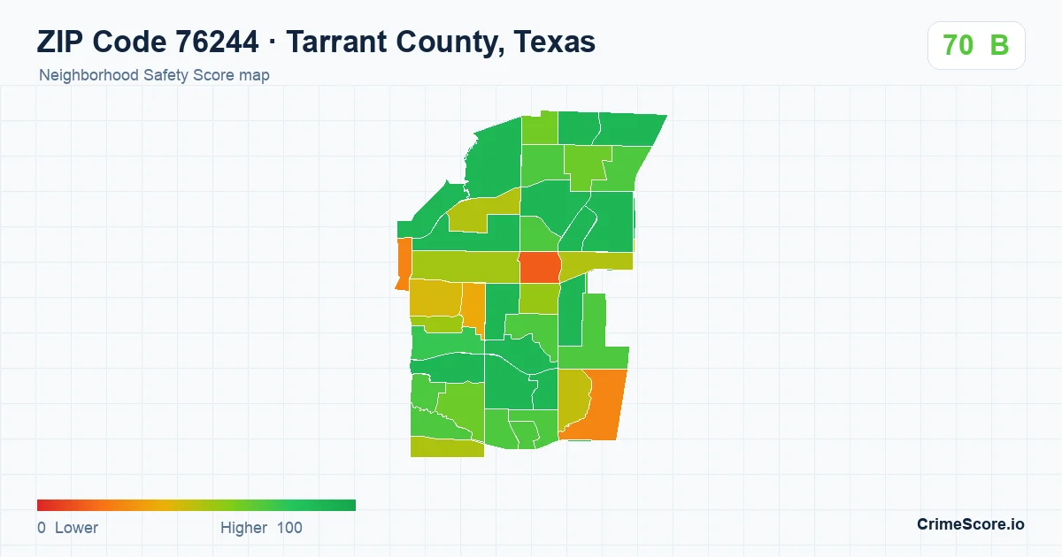 ZIP Code 76244 in Tarrant County, Texas neighborhood Safety Score map