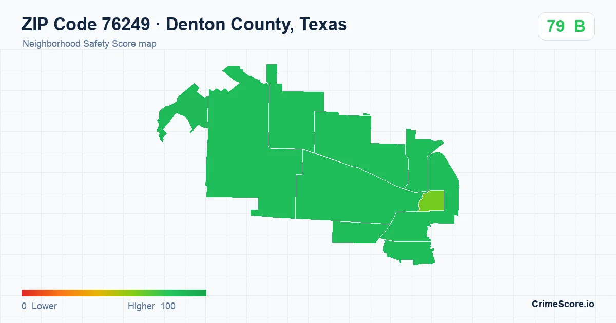 ZIP Code 76249 in Denton County, Texas neighborhood Safety Score map