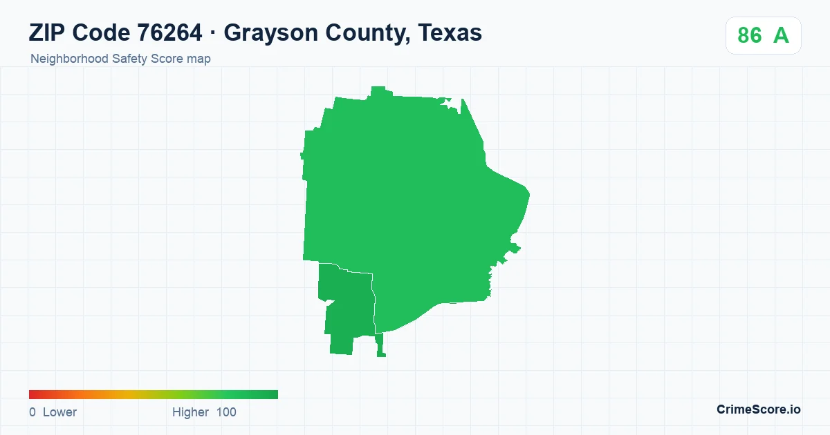 ZIP Code 76264 in Grayson County, Texas neighborhood Safety Score map