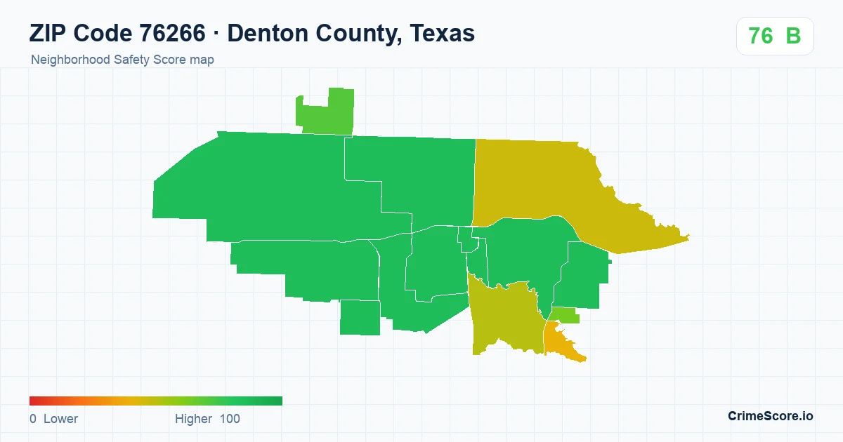 ZIP Code 76266 in Denton County, Texas neighborhood Safety Score map