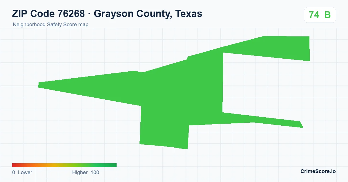 ZIP Code 76268 in Grayson County, Texas neighborhood Safety Score map