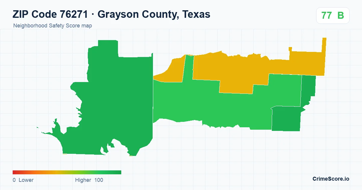 ZIP Code 76271 in Grayson County, Texas neighborhood Safety Score map