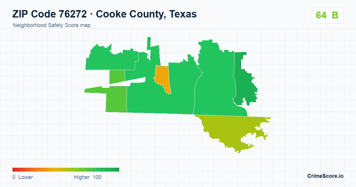 ZIP Code 76272 in Cooke County, Texas neighborhood Safety Score map