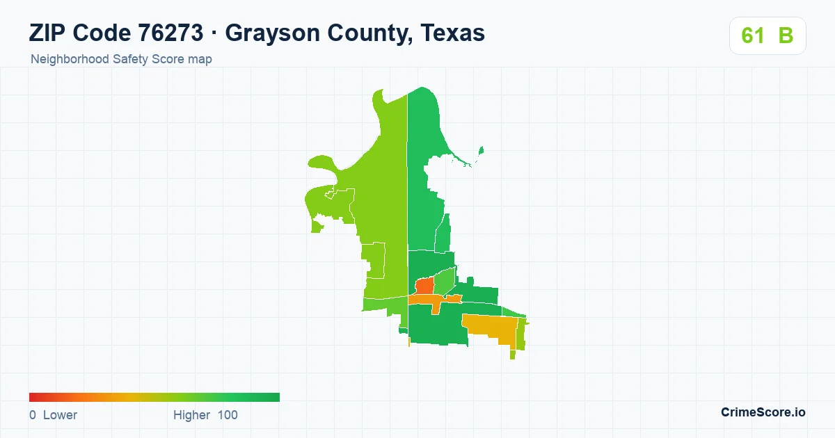ZIP Code 76273 in Grayson County, Texas neighborhood Safety Score map
