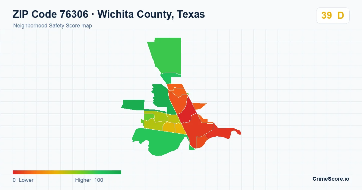 ZIP Code 76306 in Wichita County, Texas neighborhood Safety Score map