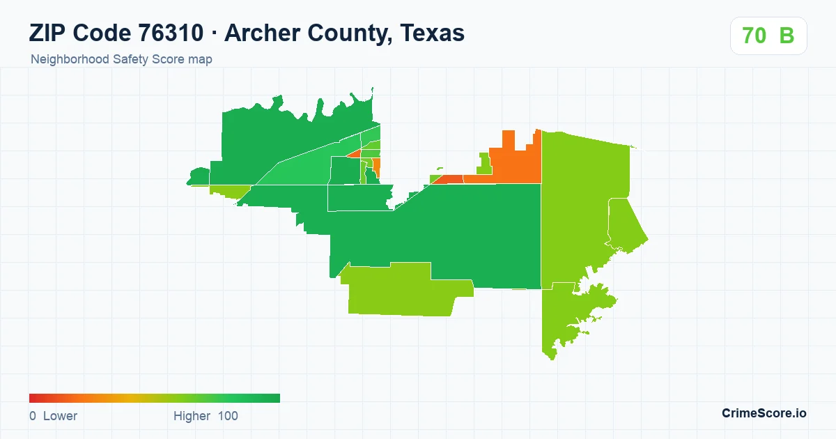 ZIP Code 76310 in Archer County, Texas neighborhood Safety Score map