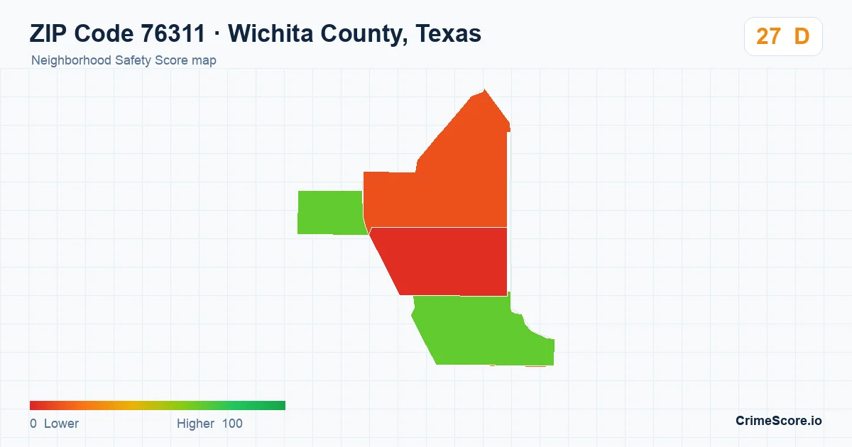 ZIP Code 76311 in Wichita County, Texas neighborhood Safety Score map