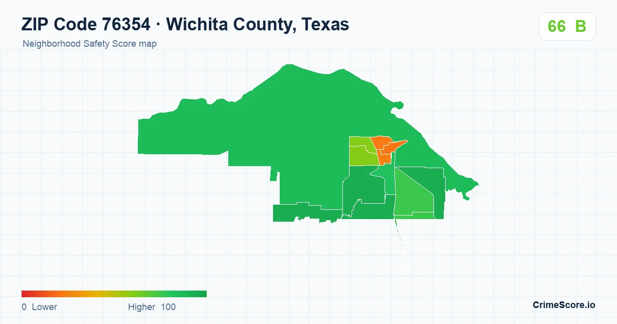 ZIP Code 76354 in Wichita County, Texas neighborhood Safety Score map