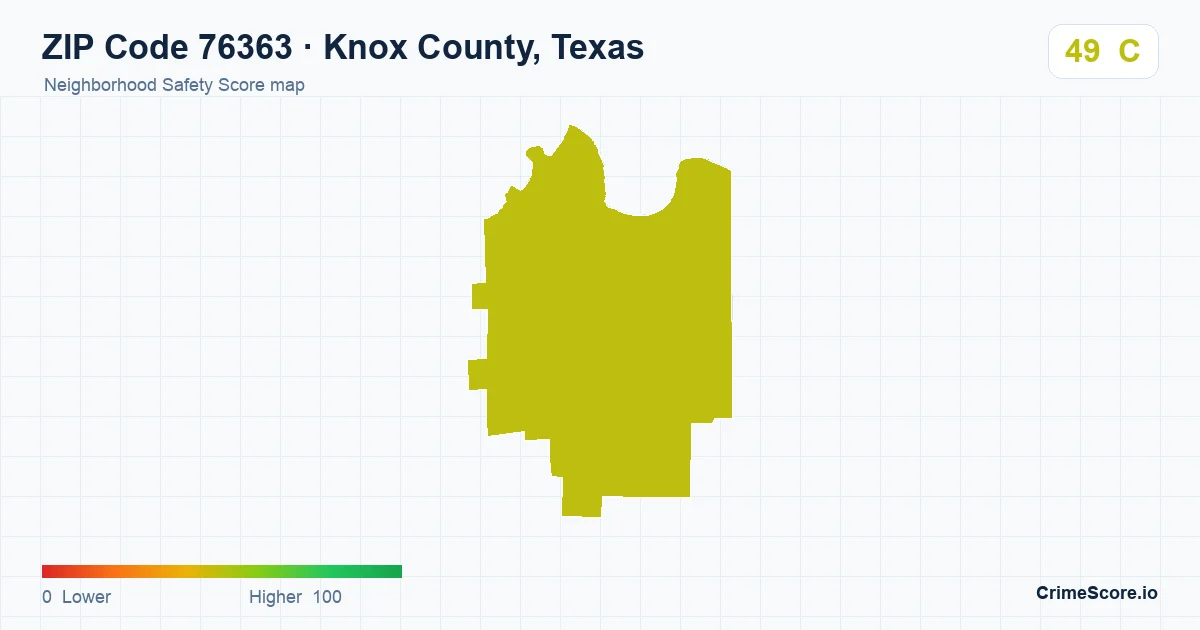 ZIP Code 76363 in Knox County, Texas neighborhood Safety Score map