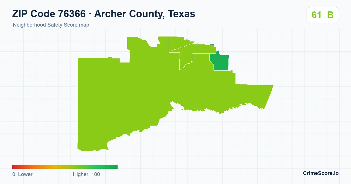 ZIP Code 76366 in Archer County, Texas neighborhood Safety Score map