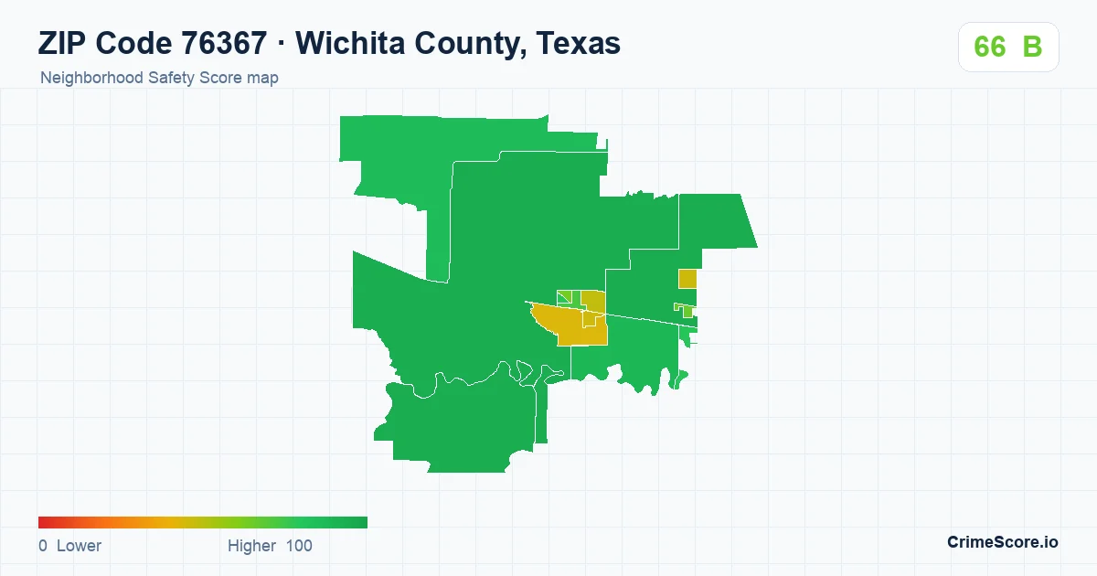 ZIP Code 76367 in Wichita County, Texas neighborhood Safety Score map