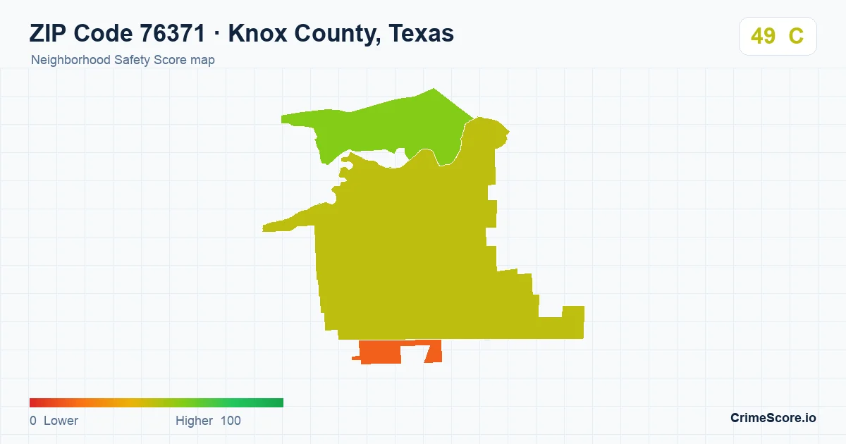 ZIP Code 76371 in Knox County, Texas neighborhood Safety Score map