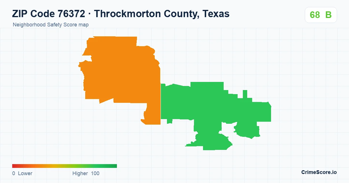 ZIP Code 76372 in Throckmorton County, Texas neighborhood Safety Score map
