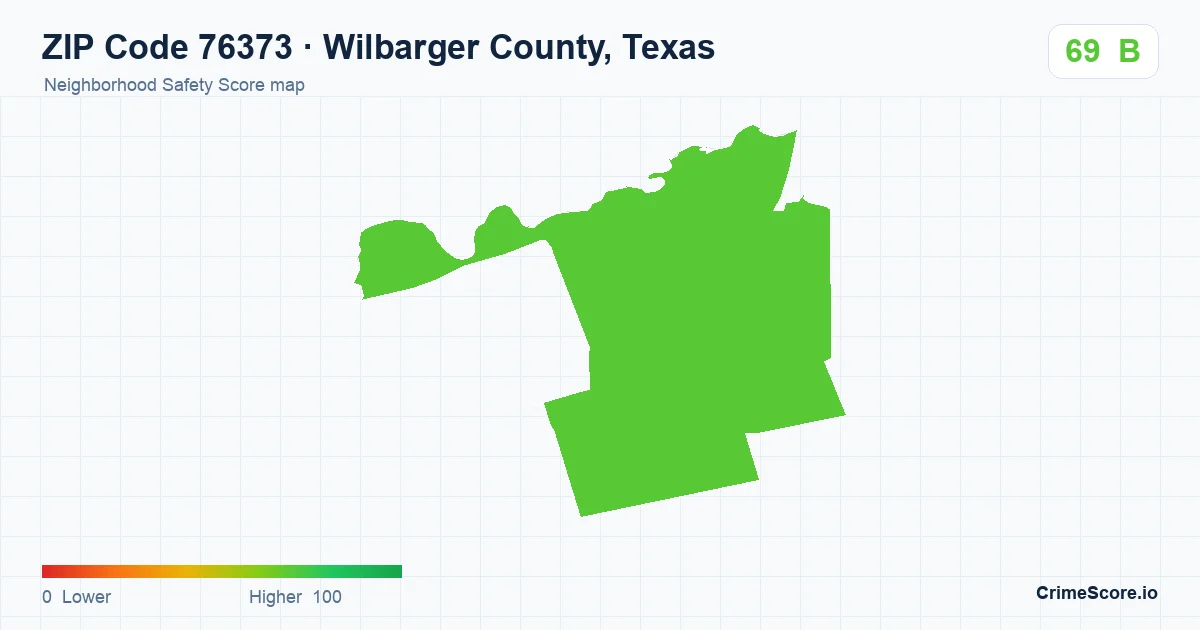 ZIP Code 76373 in Wilbarger County, Texas neighborhood Safety Score map