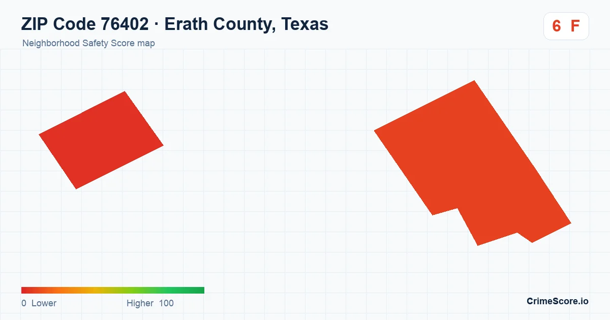 ZIP Code 76402 in Erath County, Texas neighborhood Safety Score map