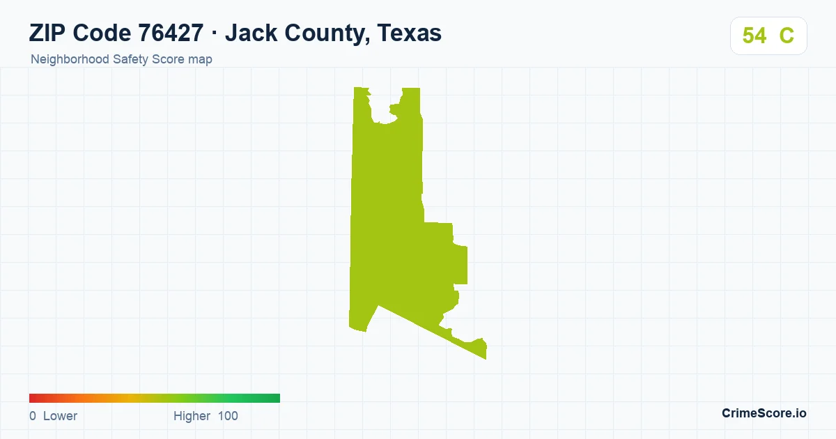 ZIP Code 76427 in Jack County, Texas neighborhood Safety Score map