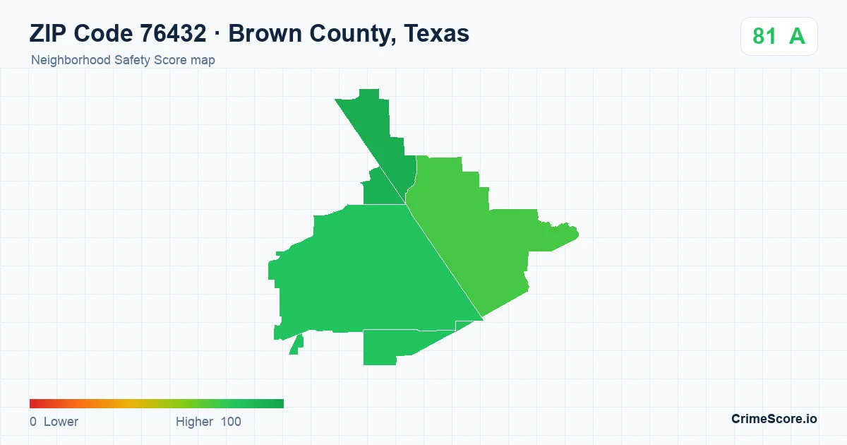 ZIP Code 76432 in Brown County, Texas neighborhood Safety Score map