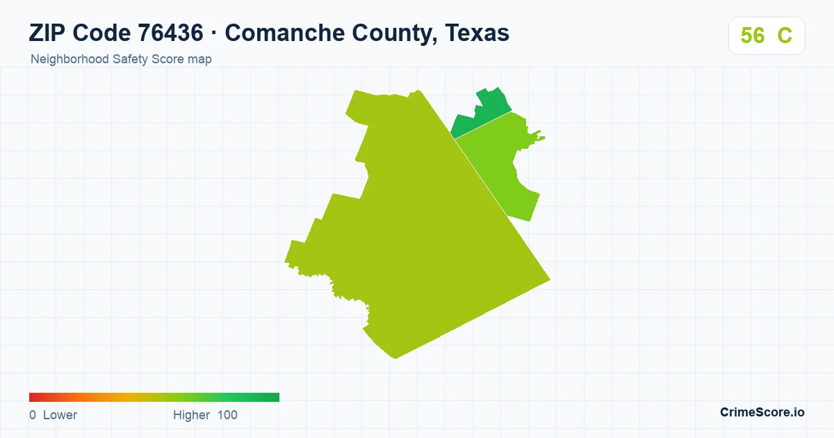 ZIP Code 76436 in Comanche County, Texas neighborhood Safety Score map