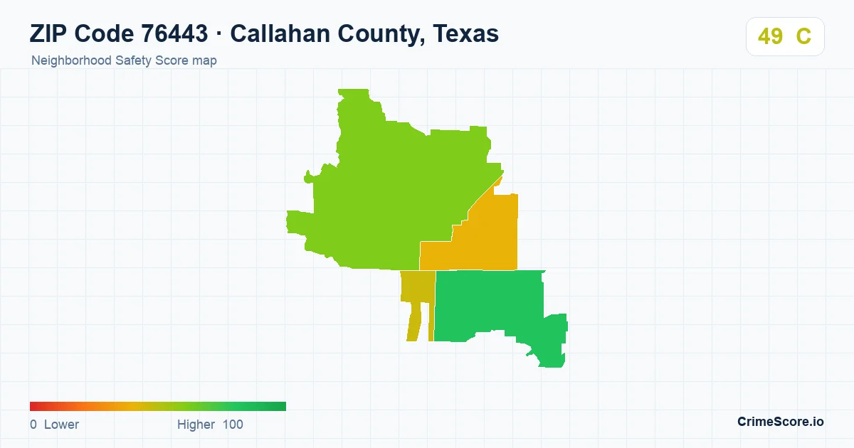ZIP Code 76443 in Callahan County, Texas neighborhood Safety Score map