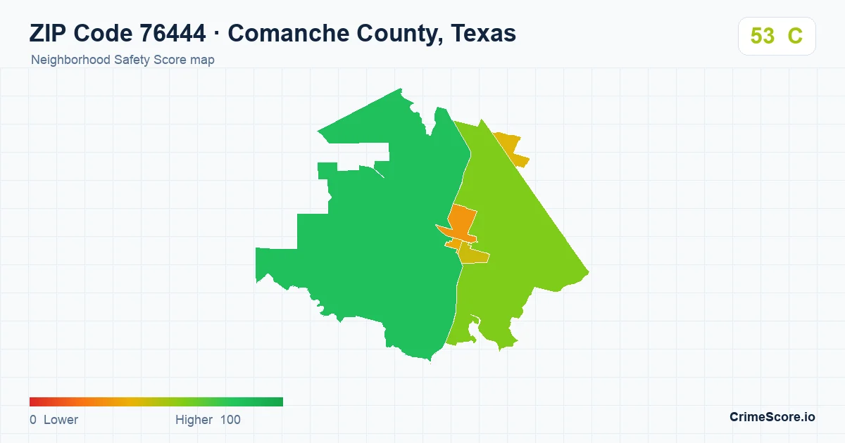 ZIP Code 76444 in Comanche County, Texas neighborhood Safety Score map
