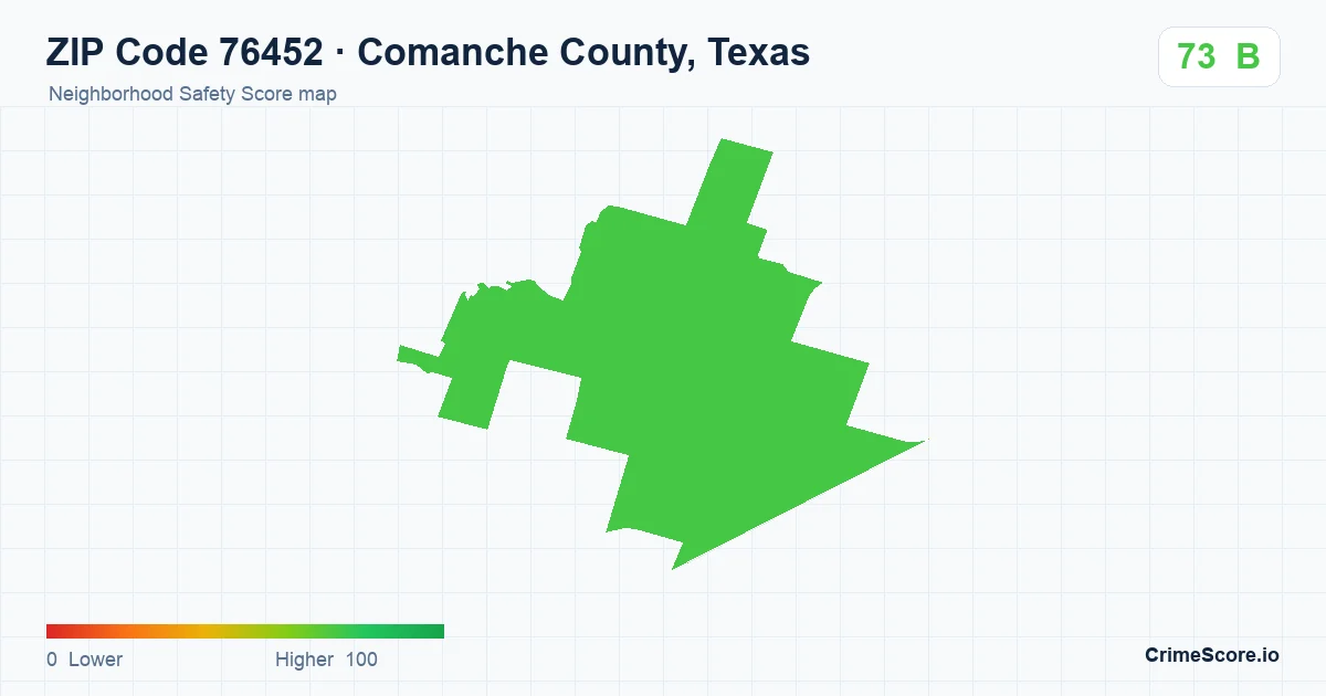 ZIP Code 76452 in Comanche County, Texas neighborhood Safety Score map