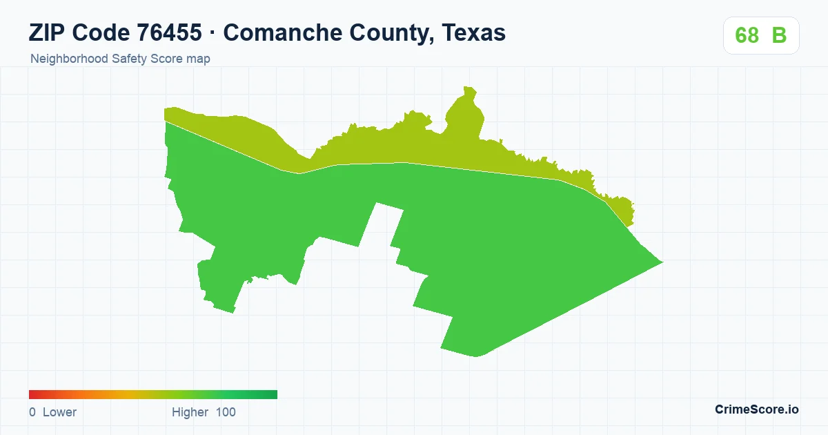 ZIP Code 76455 in Comanche County, Texas neighborhood Safety Score map