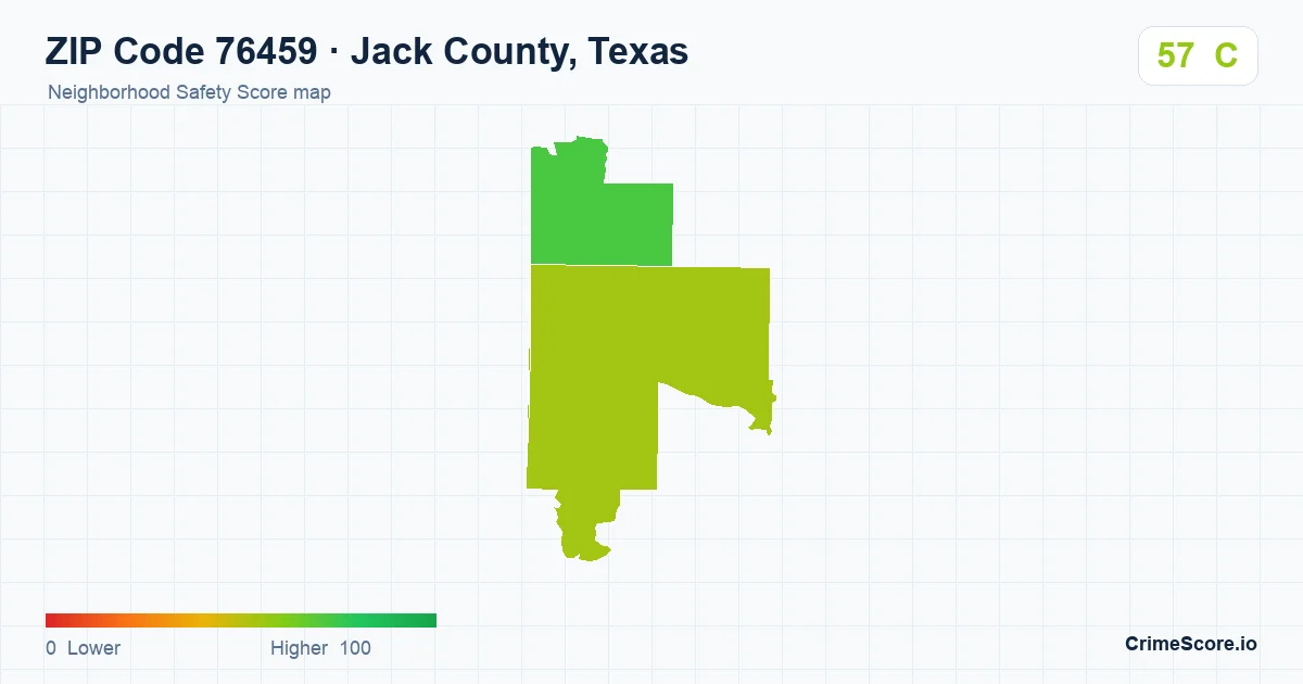 ZIP Code 76459 in Jack County, Texas neighborhood Safety Score map