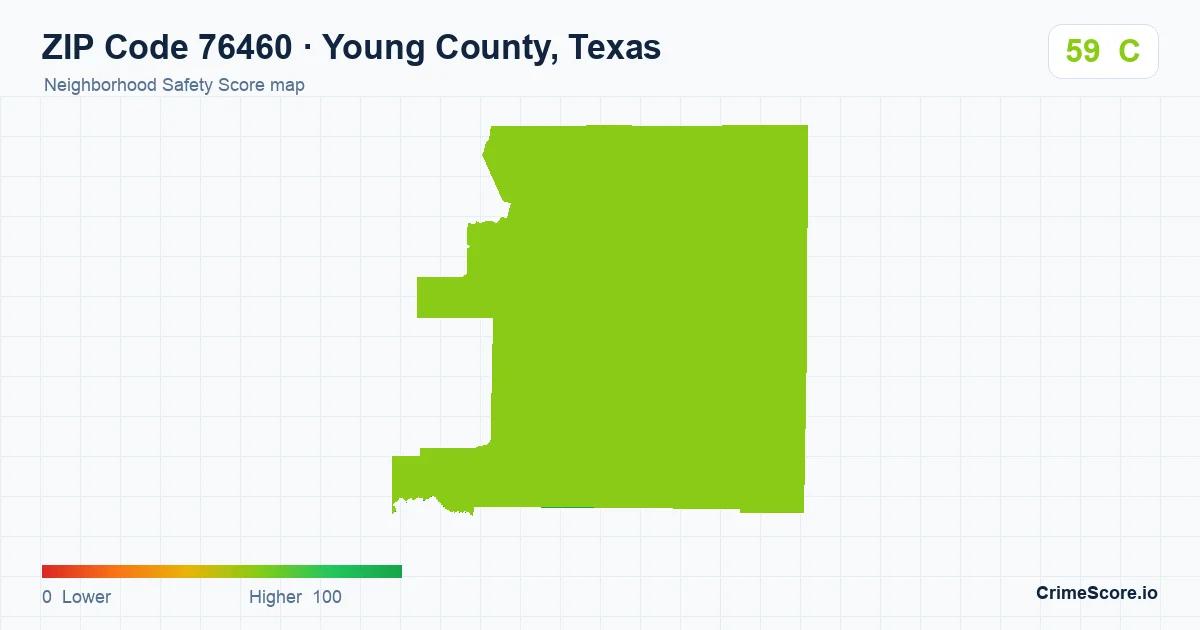 ZIP Code 76460 in Young County, Texas neighborhood Safety Score map