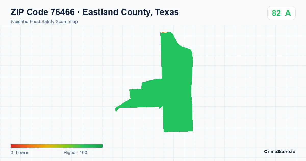 ZIP Code 76466 in Eastland County, Texas neighborhood Safety Score map