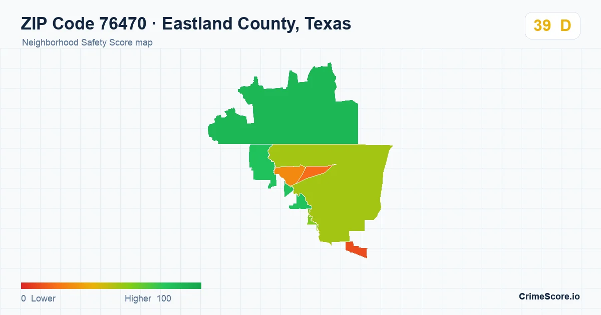 ZIP Code 76470 in Eastland County, Texas neighborhood Safety Score map