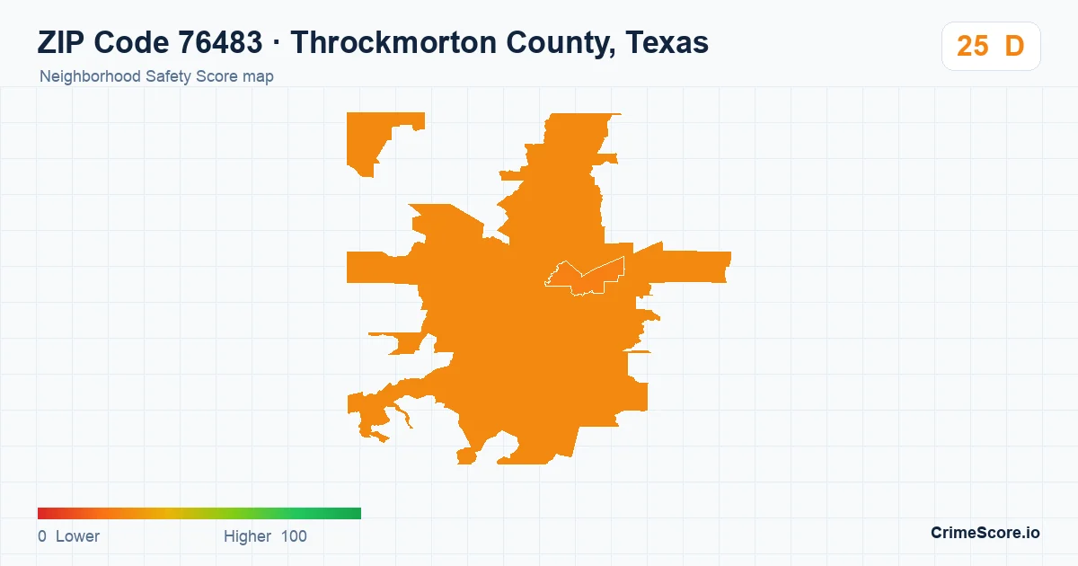 ZIP Code 76483 in Throckmorton County, Texas neighborhood Safety Score map