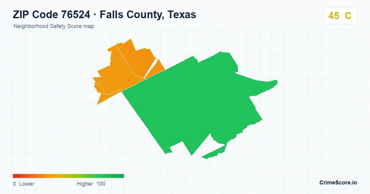 ZIP Code 76524 in Falls County, Texas neighborhood Safety Score map