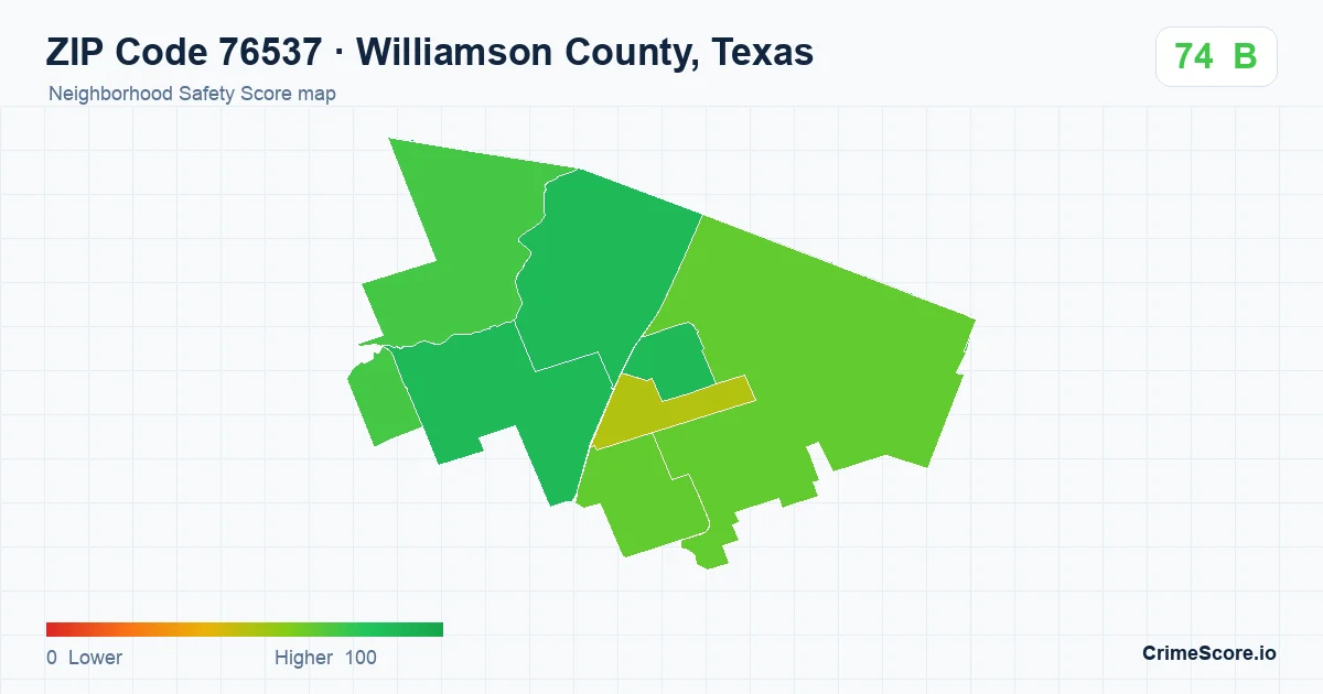 ZIP Code 76537 in Williamson County, Texas neighborhood Safety Score map